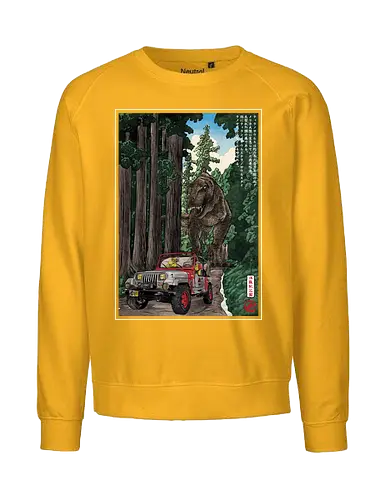 T- Rex chase woodblock - japan, japanese art, sumi e, t- rex, great wave off kanagawa, animals, nature, dinosaurs, action movies, jurassic - Fairtrade Sweatshirt