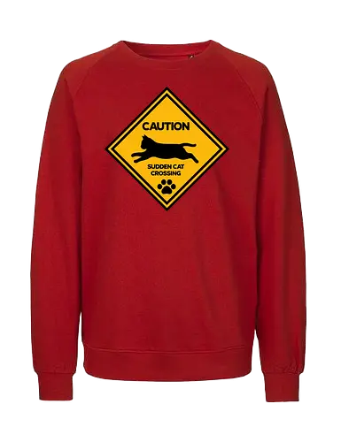 Caution: Sudden Cat Crossing Japan Art  - cat art, cat artwork, cat humor, cat lover, cat teeshirt, cute cats, funny cats, funny humor, funny quote, funny slogan, parody brand, parody design, parody logo, pop art, trending now - Fairtrade Sweatshirt