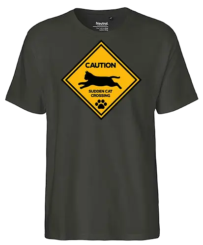 Caution: Sudden Cat Crossing Japan Art  - cat art, cat artwork, cat humor, cat lover, cat teeshirt, cute cats, funny cats, funny humor, funny quote, funny slogan, parody brand, parody design, parody logo, pop art, trending now - Fairtrade T-Shirt