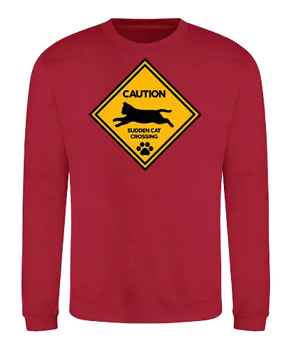 Caution: Sudden Cat Crossing Japan Art  - cat art, cat artwork, cat humor, cat lover, cat teeshirt, cute cats, funny cats, funny humor, funny quote, funny slogan, parody brand, parody design, parody logo, pop art, trending now - Sweatshirt
