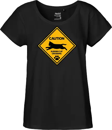 Caution: Sudden Cat Crossing Japan Art  - cat art, cat artwork, cat humor, cat lover, cat teeshirt, cute cats, funny cats, funny humor, funny quote, funny slogan, parody brand, parody design, parody logo, pop art, trending now - Fairtrade Girl Shirt