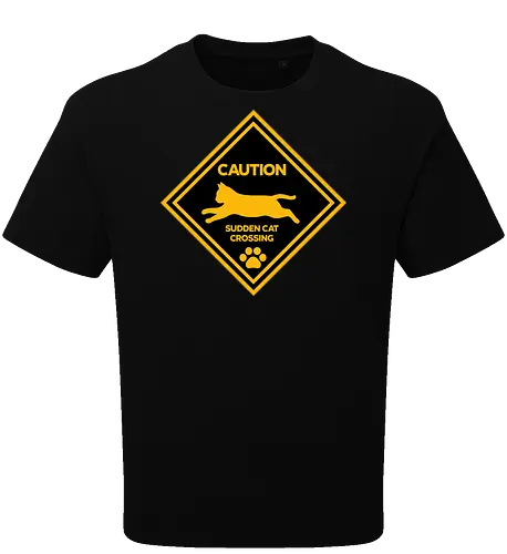 Caution: Sudden Cat Crossing Japan Art Nº2 - cat art, cat artwork, cat humor, cat lover, cat teeshirt, cute cats, funny cats, funny humor, funny quote, funny slogan, parody brand, parody design, parody logo, pop art, trending now - Oversize T-Shirt