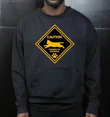 Caution: Sudden Cat Crossing Japan Art Nº2 - cat art, cat artwork, cat humor, cat lover, cat teeshirt, cute cats, funny cats, funny humor, funny quote, funny slogan, parody brand, parody design, parody logo, pop art, trending now - Cropped Sweatshirt