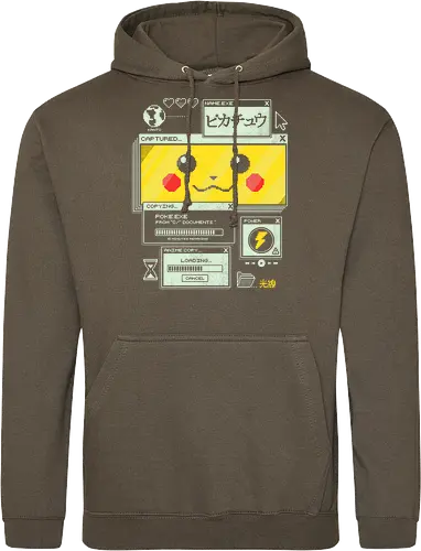 Electrifying Capture - anime, retro, pixel, gaming, cyber, japanese, nostalgia, geek, nerd, yellow, electric, computer - Standard Hoodie