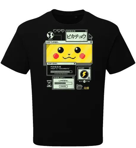 Electrifying Capture - anime, retro, pixel, gaming, cyber, japanese, nostalgia, geek, nerd, yellow, electric, computer - Oversize T-Shirt