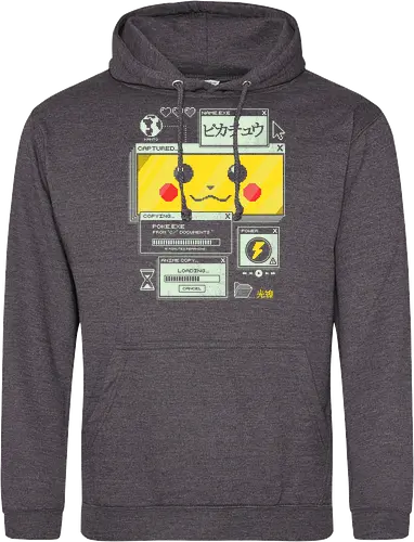 Electrifying Capture - anime, retro, pixel, gaming, cyber, japanese, nostalgia, geek, nerd, yellow, electric, computer - Standard Hoodie