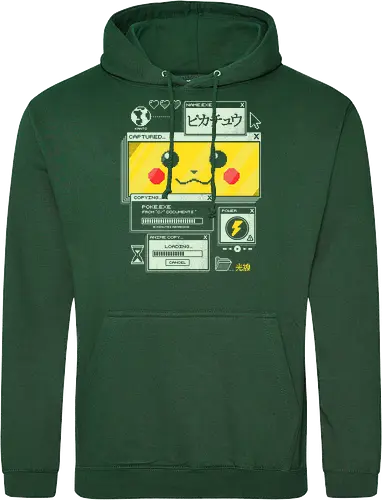 Electrifying Capture - anime, retro, pixel, gaming, cyber, japanese, nostalgia, geek, nerd, yellow, electric, computer - Standard Hoodie