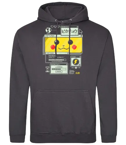 Electrifying Capture - anime, retro, pixel, gaming, cyber, japanese, nostalgia, geek, nerd, yellow, electric, computer - Standard Hoodie