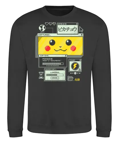 Electrifying Capture - anime, retro, pixel, gaming, cyber, japanese, nostalgia, geek, nerd, yellow, electric, computer - Sweatshirt