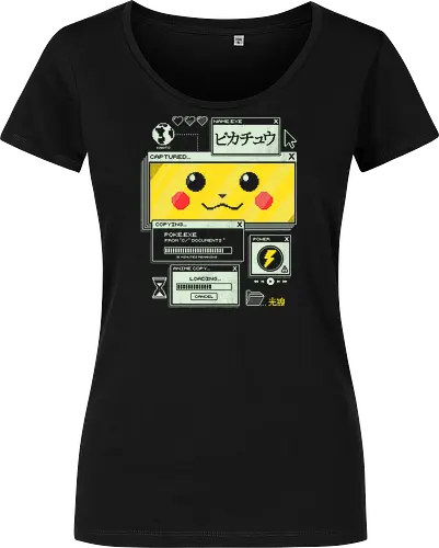 Electrifying Capture - anime, retro, pixel, gaming, cyber, japanese, nostalgia, geek, nerd, yellow, electric, computer - Women T-Shirt