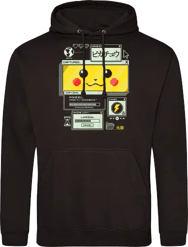 Electrifying Capture - anime, retro, pixel, gaming, cyber, japanese, nostalgia, geek, nerd, yellow, electric, computer - Standard Hoodie