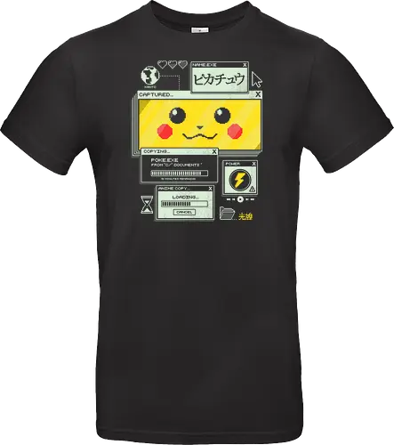 Electrifying Capture - anime, retro, pixel, gaming, cyber, japanese, nostalgia, geek, nerd, yellow, electric, computer - Standard T-Shirt