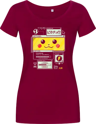 Electrifying Capture - anime, retro, pixel, gaming, cyber, japanese, nostalgia, geek, nerd, yellow, electric, computer - Women T-Shirt