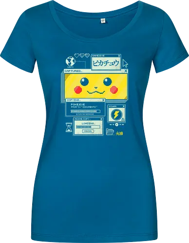 Electrifying Capture - anime, retro, pixel, gaming, cyber, japanese, nostalgia, geek, nerd, yellow, electric, computer - Women T-Shirt