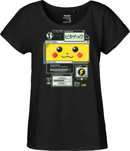 Electrifying Capture - anime, retro, pixel, gaming, cyber, japanese, nostalgia, geek, nerd, yellow, electric, computer - Fairtrade Girl Shirt