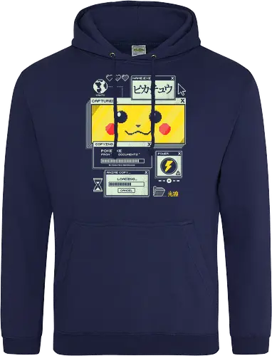 Electrifying Capture - anime, retro, pixel, gaming, cyber, japanese, nostalgia, geek, nerd, yellow, electric, computer - Standard Hoodie