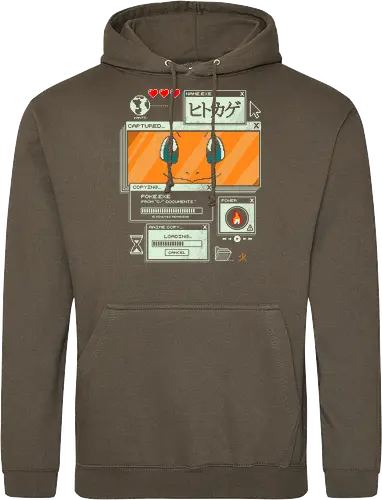 Flaming File - anime, retro, pixel, gaming, fire, japanese, nostalgia, geek, nerd, orange, flame, adventure - Standard Hoodie