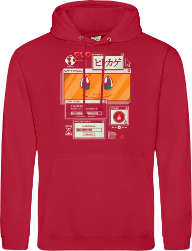 Flaming File - anime, retro, pixel, gaming, fire, japanese, nostalgia, geek, nerd, orange, flame, adventure - Standard Hoodie