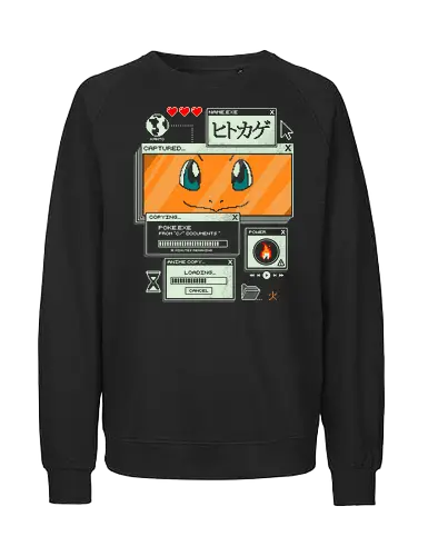 Flaming File - anime, retro, pixel, gaming, fire, japanese, nostalgia, geek, nerd, orange, flame, adventure - Fairtrade Sweatshirt