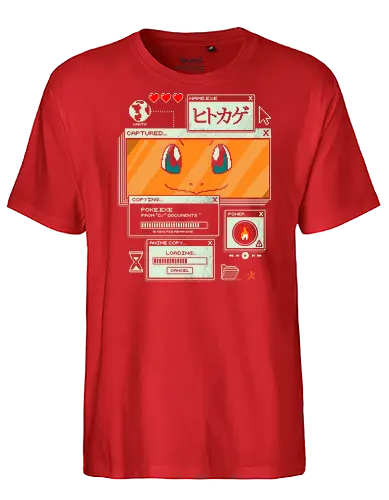 Flaming File - anime, retro, pixel, gaming, fire, japanese, nostalgia, geek, nerd, orange, flame, adventure - Fairtrade T-Shirt