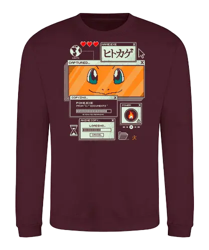 Flaming File - anime, retro, pixel, gaming, fire, japanese, nostalgia, geek, nerd, orange, flame, adventure - Sweatshirt