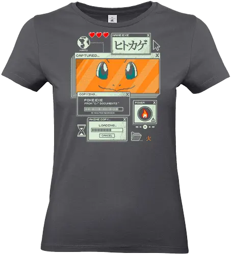 Flaming File - anime, retro, pixel, gaming, fire, japanese, nostalgia, geek, nerd, orange, flame, adventure - Standard T-Shirt (Women)
