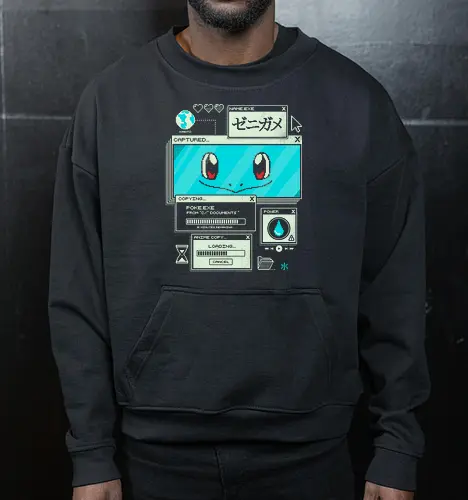 Aquatic Download - anime, retro, pixel, gaming, water, japanese, nostalgia, geek, nerd, blue, turtle, ocean - Cropped Sweatshirt