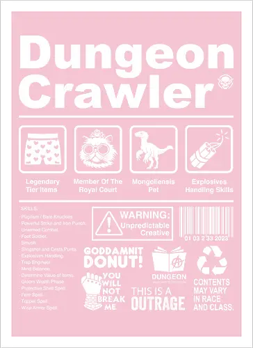 Dungeon Crawler label - dungeon crawler carl, labels, princess donut, cat, novel, books, retro, vintage, princess donut, fantasy - Artprint