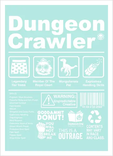 Dungeon Crawler label - dungeon crawler carl, labels, princess donut, cat, novel, books, retro, vintage, princess donut, fantasy - Artprint