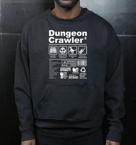 Dungeon Crawler label - dungeon crawler carl, labels, princess donut, cat, novel, books, retro, vintage, princess donut, fantasy - Cropped Sweatshirt