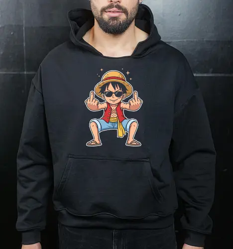 Rebel Captain: The Sun God's Salute - Luffy Gear 5 shirt, One Piece funny graphic tee, Sun God Nika apparel, anime middle finger design, edgy otaku streetwear, shonen manga clothing, pirate captain merch, sarcastic anime shirt, rebel aesthetic fashion, cool anime sunglasses tee - Cropped Hoodie
