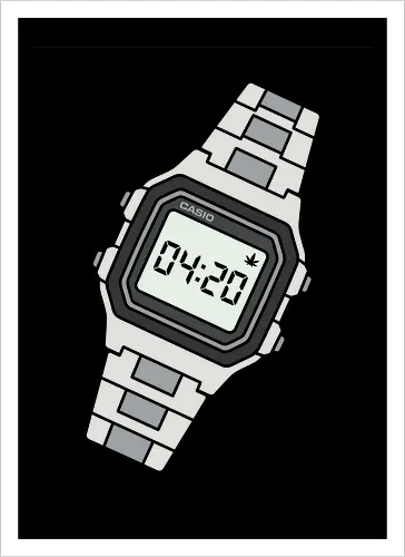 High Time: Retro Digital Watch - 420 shirt, retro digital watch graphic, vintage Casio apparel, stoner aesthetic streetwear, minimalist weed clothing, 80s nostalgia fashion, funny high time tee, subtle stoner merch, clean vector graphic design, retro tech clothing - Artprint