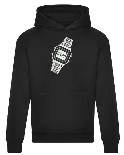 High Time: Retro Digital Watch - 420 shirt, retro digital watch graphic, vintage Casio apparel, stoner aesthetic streetwear, minimalist weed clothing, 80s nostalgia fashion, funny high time tee, subtle stoner merch, clean vector graphic design, retro tech clothing - Heavyweight Hoodie