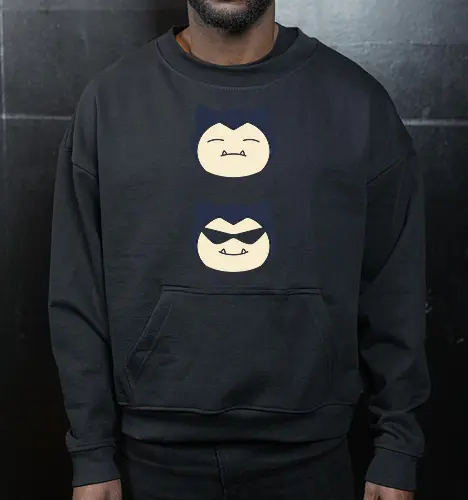 Sleepy to Swag: The Big Guy Glow-Up - Snorlax shirt, funny Pokemon merch, sleepy monster graphic tee, retro anime sunglasses, nostalgic gaming streetwear, lazy day aesthetic clothing, minimalist gamer fashion, Squirtle squad glasses design, cool pocket monster tee, funny otaku apparel - Cropped Sweatshirt