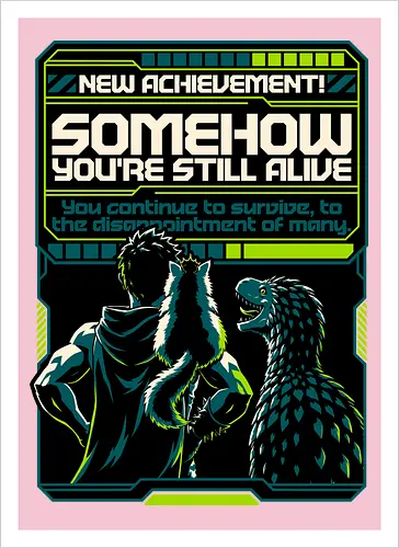 Dungeon Crawler Achievement - Nerd, Geek, Fantasy, Adventure, Rpg, Litrpg, Book, Books, Bookworm, Science Fantasy, Science Fiction, Scifi, Cat, Pet, Donut, Funny, Post-apocalyptic, Apocalypse, Post Apocalyptic, Apocalyptic Cats, Postapocalypse, Post-apocalypse, Poster, Parody, Dinosaur, Velociraptor, Vintage, Artificial Intelligence, Ai, Achieve, Alive, Survival, Survive, Survival Mode, I Survived, Dungeon Survival, Survivor, Futuristic, Cyberpunk, Geometric - Artprint