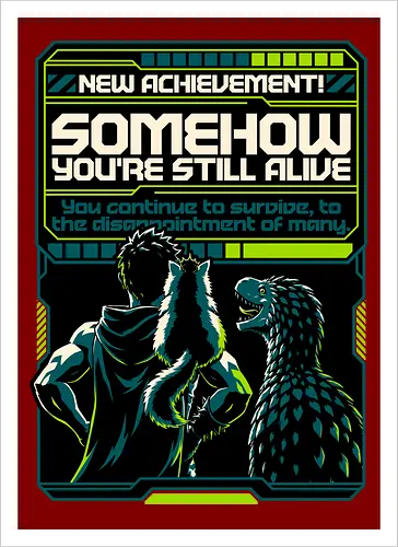 Dungeon Crawler Achievement - Nerd, Geek, Fantasy, Adventure, Rpg, Litrpg, Book, Books, Bookworm, Science Fantasy, Science Fiction, Scifi, Cat, Pet, Donut, Funny, Post-apocalyptic, Apocalypse, Post Apocalyptic, Apocalyptic Cats, Postapocalypse, Post-apocalypse, Poster, Parody, Dinosaur, Velociraptor, Vintage, Artificial Intelligence, Ai, Achieve, Alive, Survival, Survive, Survival Mode, I Survived, Dungeon Survival, Survivor, Futuristic, Cyberpunk, Geometric - Artprint