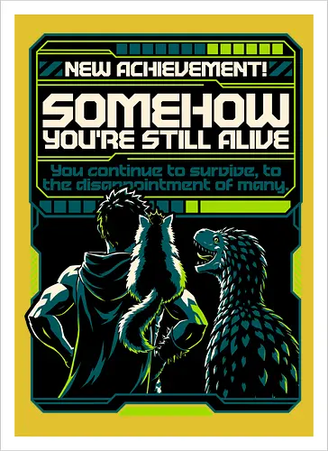 Dungeon Crawler Achievement - Nerd, Geek, Fantasy, Adventure, Rpg, Litrpg, Book, Books, Bookworm, Science Fantasy, Science Fiction, Scifi, Cat, Pet, Donut, Funny, Post-apocalyptic, Apocalypse, Post Apocalyptic, Apocalyptic Cats, Postapocalypse, Post-apocalypse, Poster, Parody, Dinosaur, Velociraptor, Vintage, Artificial Intelligence, Ai, Achieve, Alive, Survival, Survive, Survival Mode, I Survived, Dungeon Survival, Survivor, Futuristic, Cyberpunk, Geometric - Artprint