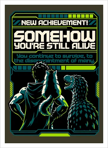 Dungeon Crawler Achievement - Nerd, Geek, Fantasy, Adventure, Rpg, Litrpg, Book, Books, Bookworm, Science Fantasy, Science Fiction, Scifi, Cat, Pet, Donut, Funny, Post-apocalyptic, Apocalypse, Post Apocalyptic, Apocalyptic Cats, Postapocalypse, Post-apocalypse, Poster, Parody, Dinosaur, Velociraptor, Vintage, Artificial Intelligence, Ai, Achieve, Alive, Survival, Survive, Survival Mode, I Survived, Dungeon Survival, Survivor, Futuristic, Cyberpunk, Geometric - Artprint