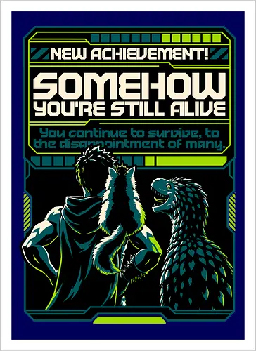 Dungeon Crawler Achievement - Nerd, Geek, Fantasy, Adventure, Rpg, Litrpg, Book, Books, Bookworm, Science Fantasy, Science Fiction, Scifi, Cat, Pet, Donut, Funny, Post-apocalyptic, Apocalypse, Post Apocalyptic, Apocalyptic Cats, Postapocalypse, Post-apocalypse, Poster, Parody, Dinosaur, Velociraptor, Vintage, Artificial Intelligence, Ai, Achieve, Alive, Survival, Survive, Survival Mode, I Survived, Dungeon Survival, Survivor, Futuristic, Cyberpunk, Geometric - Artprint
