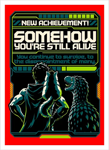 Dungeon Crawler Achievement - Nerd, Geek, Fantasy, Adventure, Rpg, Litrpg, Book, Books, Bookworm, Science Fantasy, Science Fiction, Scifi, Cat, Pet, Donut, Funny, Post-apocalyptic, Apocalypse, Post Apocalyptic, Apocalyptic Cats, Postapocalypse, Post-apocalypse, Poster, Parody, Dinosaur, Velociraptor, Vintage, Artificial Intelligence, Ai, Achieve, Alive, Survival, Survive, Survival Mode, I Survived, Dungeon Survival, Survivor, Futuristic, Cyberpunk, Geometric - Artprint