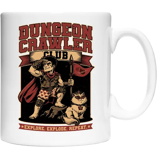 Dungeon Crawler Club - Nerd, Geek, Fantasy, Adventure, Rpg, Litrpg, Book, Books, Bookworm, Science Fantasy, Science Fiction, Scifi, Cat, Pet, Donut, Funny, Post-apocalyptic, Apocalypse, Post Apocalyptic, Apocalyptic Cats, Postapocalypse, Post-apocalypse, Vintage, Retro, Retro Vintage, Retro Advertising, Retro Publicity, Club, Group, Squad, Exploration, Exploring, Explore, Explorer, Explosion, Explosive, Repeat - Cup