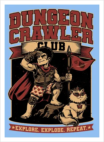 Dungeon Crawler Club - Nerd, Geek, Fantasy, Adventure, Rpg, Litrpg, Book, Books, Bookworm, Science Fantasy, Science Fiction, Scifi, Cat, Pet, Donut, Funny, Post-apocalyptic, Apocalypse, Post Apocalyptic, Apocalyptic Cats, Postapocalypse, Post-apocalypse, Vintage, Retro, Retro Vintage, Retro Advertising, Retro Publicity, Club, Group, Squad, Exploration, Exploring, Explore, Explorer, Explosion, Explosive, Repeat - Artprint