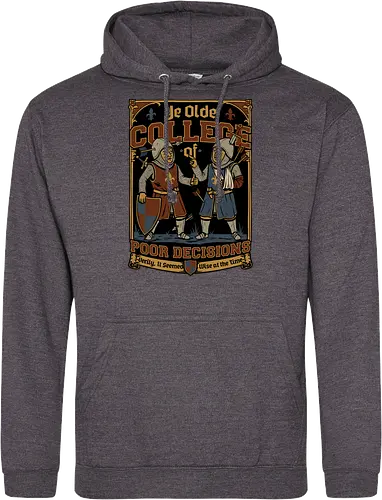Medieval Knight College - Medieval, Knights, Knight, College Humor, College, Retro College, College Parody, University, University Shirt, Fake University, Decisions, Bad Decisions, Decision, Wise, Warrior, War, Fight, Battle, Fun, Funny, Rpg, Role-play, Role-playing, Roleplay Game, Role-playing Game, Critical Role, Roleplay, Roleplaying, D20, Roleplaying Game, Pen and Paper, Dungeon Master, Pen and Paper, Pen and paper, Dungeon, Fantasy, Adventure, Mascot, Meme - Standard Hoodie