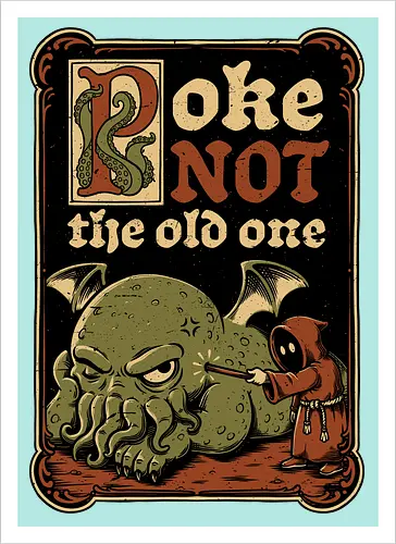 Medieval Poke Cthulhu - Medieval, Call Of Cthulhu, Cthulhu, Cthulhu Mythos, Hp Lovecraft, Lovecraftian, Lovecraft, H.p. Lovecraft, H P Lovecraft, Classic Horror, Horror, Horror Comedy, Horror Humor, Cosmic, Cosmic Horror, Fun, Funny, Poke, Tentacles, Tentacle, Fantasy, Adventure, Classic, Books, Book, Bookworm, Occultism, Cultist, Ritual, Sleep, Sleepy, Sleeping - Artprint