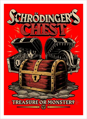 RPG Treasure Monster Chest - Rpg, Role-play, Role-playing, Roleplay Game, Role-playing Game, Critical Role, Roleplay, Roleplaying, Roleplaying Game, D20, Dungeon Master, Dungeon, Dungeons, Fun, Funny, Fantasy, Adventure, Magic, Magical, Magical Creatures, Magical Creature, Creature, Monsters, Monster, Stem, Science, Scientist, Scientists, Science, Science Fantasy, Funny Science, Science Joke, Science Humor, Mimic, Treasure, Treasure Chest, Chest, Schrodinger, Schrodinger's Cat - Artprint