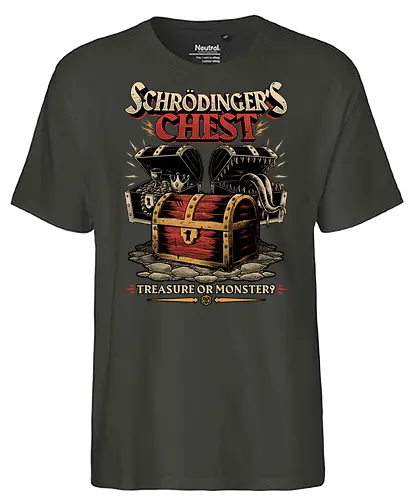 RPG Treasure Monster Chest - Rpg, Role-play, Role-playing, Roleplay Game, Role-playing Game, Critical Role, Roleplay, Roleplaying, Roleplaying Game, D20, Dungeon Master, Dungeon, Dungeons, Fun, Funny, Fantasy, Adventure, Magic, Magical, Magical Creatures, Magical Creature, Creature, Monsters, Monster, Stem, Science, Scientist, Scientists, Science, Science Fantasy, Funny Science, Science Joke, Science Humor, Mimic, Treasure, Treasure Chest, Chest, Schrodinger, Schrodinger's Cat - Fairtrade T-Shirt