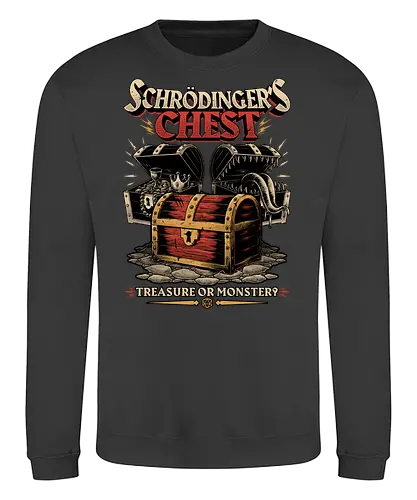 RPG Treasure Monster Chest - Rpg, Role-play, Role-playing, Roleplay Game, Role-playing Game, Critical Role, Roleplay, Roleplaying, Roleplaying Game, D20, Dungeon Master, Dungeon, Dungeons, Fun, Funny, Fantasy, Adventure, Magic, Magical, Magical Creatures, Magical Creature, Creature, Monsters, Monster, Stem, Science, Scientist, Scientists, Science, Science Fantasy, Funny Science, Science Joke, Science Humor, Mimic, Treasure, Treasure Chest, Chest, Schrodinger, Schrodinger's Cat - Sweatshirt