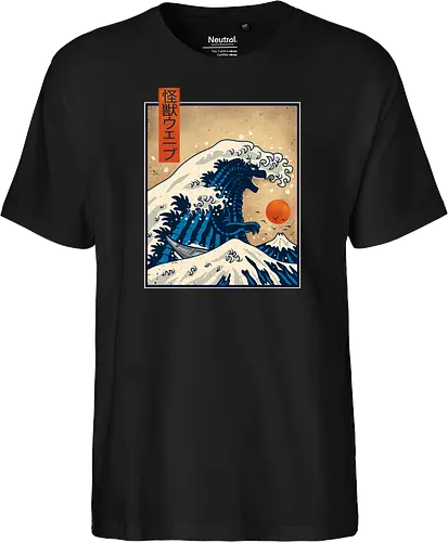The Great Wave of Kaiju / Kaiju Wave - kawagawa, waves, kaiju, summer, retro, vintage, art, classic, monster, ocean, sunset, Kaiju, Große Welle, Hokusai, Japan, Japanische Kunst, Ukiyo-e, Monster, Popkultur, Mashup, Retro, Vintage, Anime, Manga, Kanagawa - Fairtrade T-Shirt