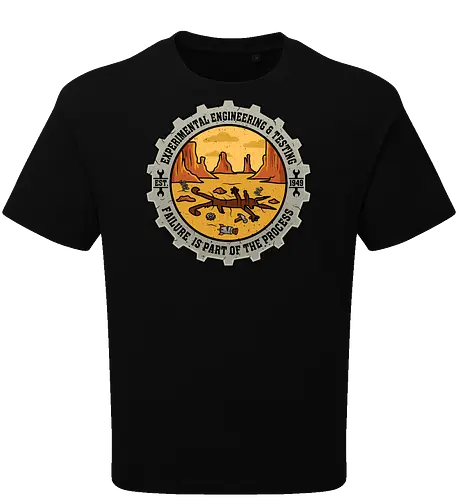 Experimental Engineering – Failure Is Part Of The Process - Ingenieur, Engineering, Cartoon, Coyote, Experiment, Failure, Tech, Humor, Lustig, Geschenk, Vintage Badge, Science, Erfinder, Geek, Nerd - Oversize T-Shirt