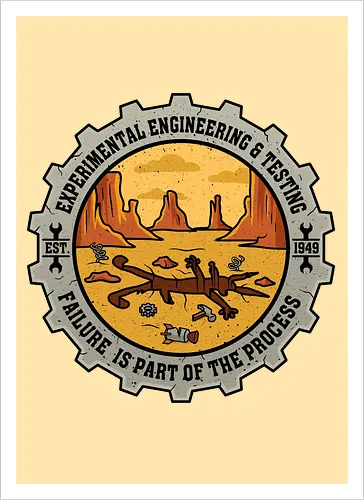 Experimental Engineering – Failure Is Part Of The Process - Ingenieur, Engineering, Cartoon, Coyote, Experiment, Failure, Tech, Humor, Lustig, Geschenk, Vintage Badge, Science, Erfinder, Geek, Nerd - Artprint